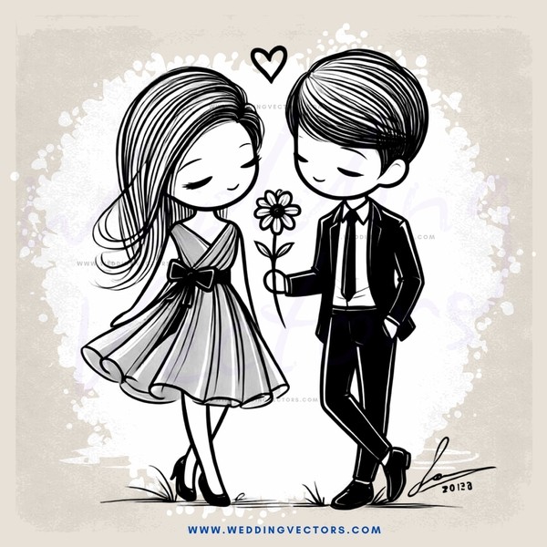 a boy and girl holding a flower