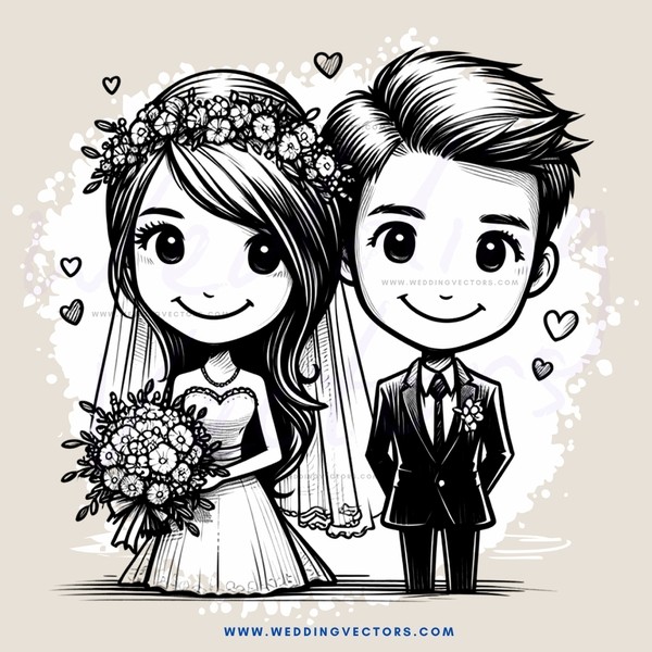 a bride and groom in black and white