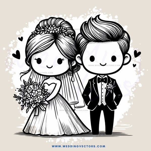 a bride and groom illustration with roses