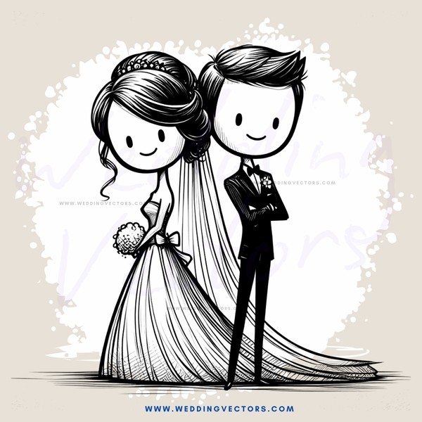 a bride and groom in wedding costumes