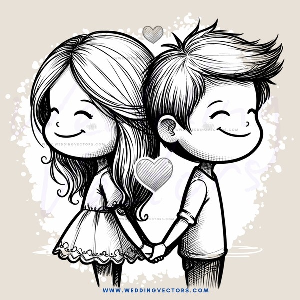 boy and girl smiling with heart symbols in background