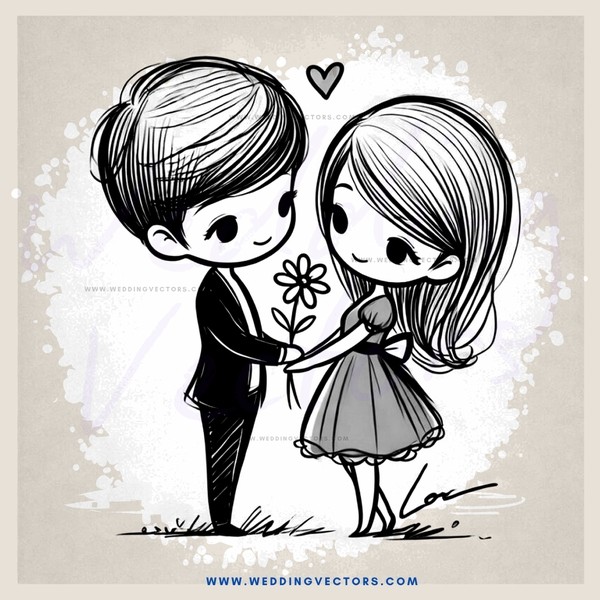 boy and girl embracing with flowers