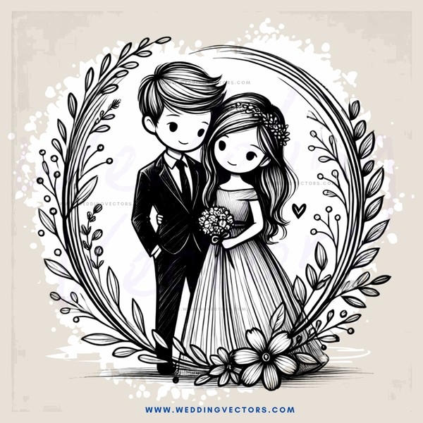 couple in wedding bouquet