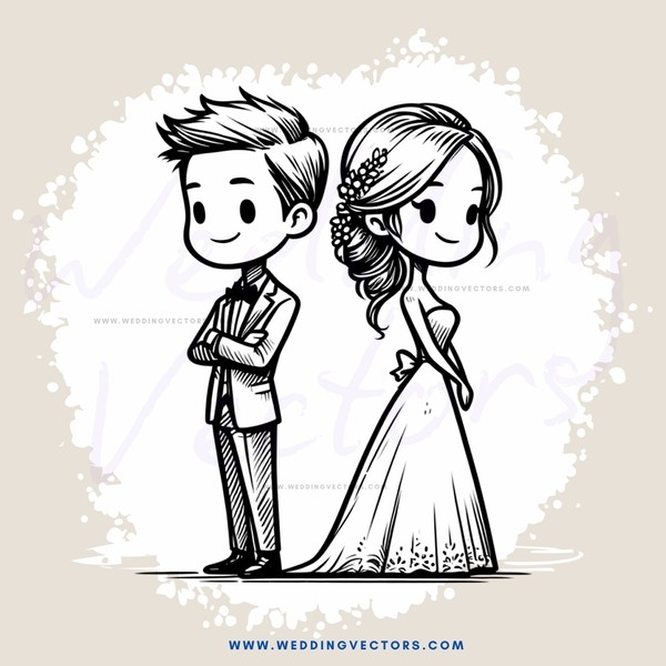 bride and groom cartoon character sheets