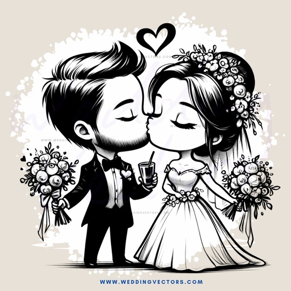 love story illustration in black and white