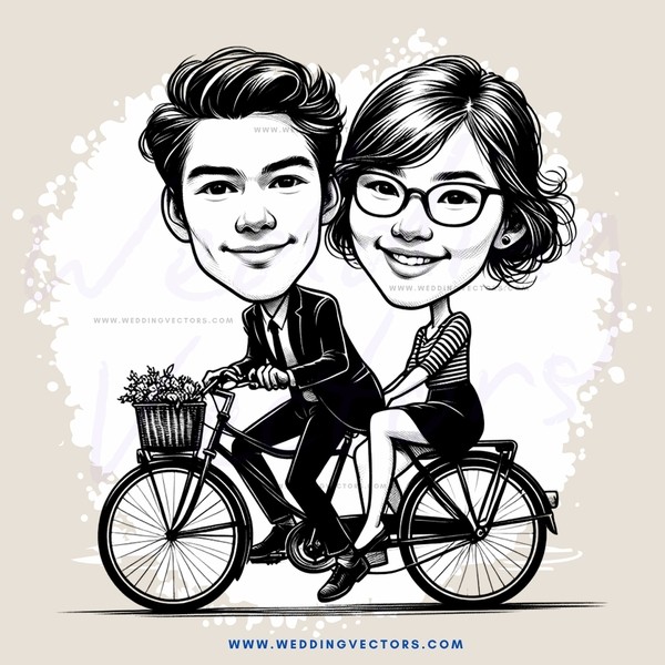 a cartoon drawing of boy and girl riding bikes