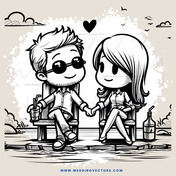 a boy and girl sitting on a bench holding hands