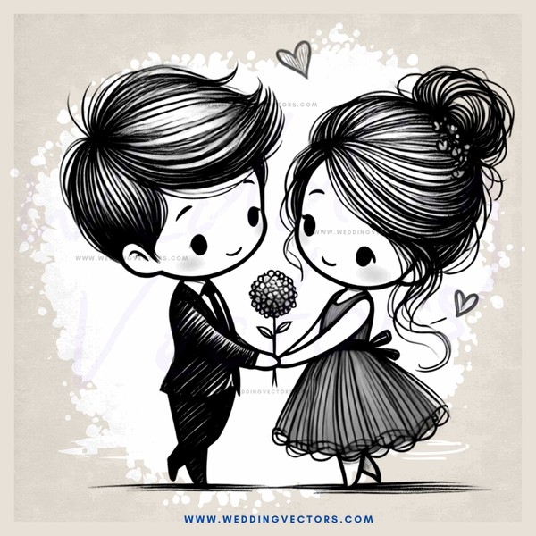 cartoon love couple embracing each other