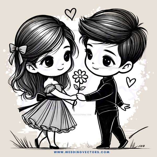 boy and girl standing side by side with flowers