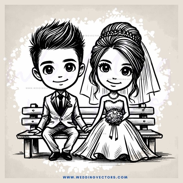wedding bride and groom sitting on a bench