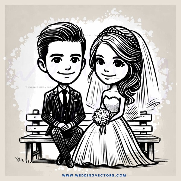 a bride and groom on a bench