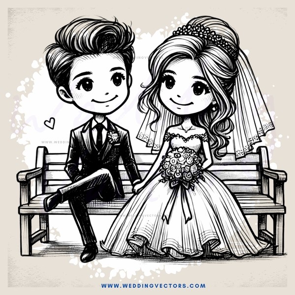 the newlyweds sitting on a bench