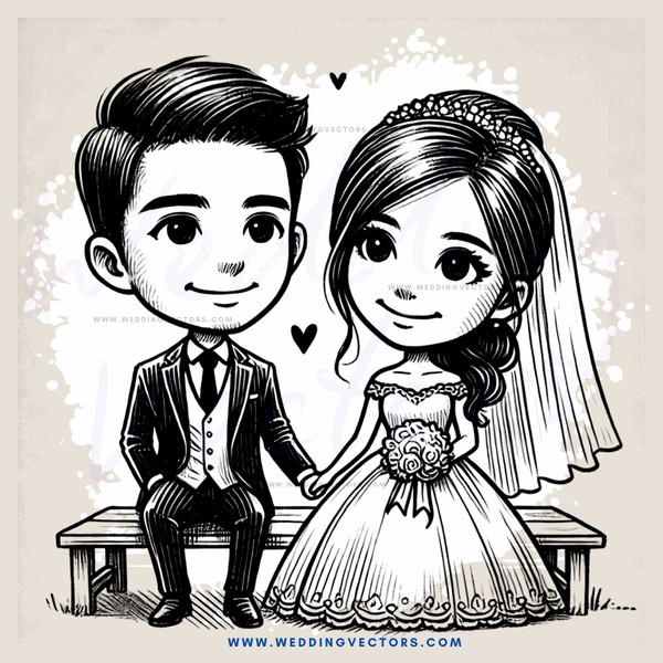 a bride and groom sitting on a bench together