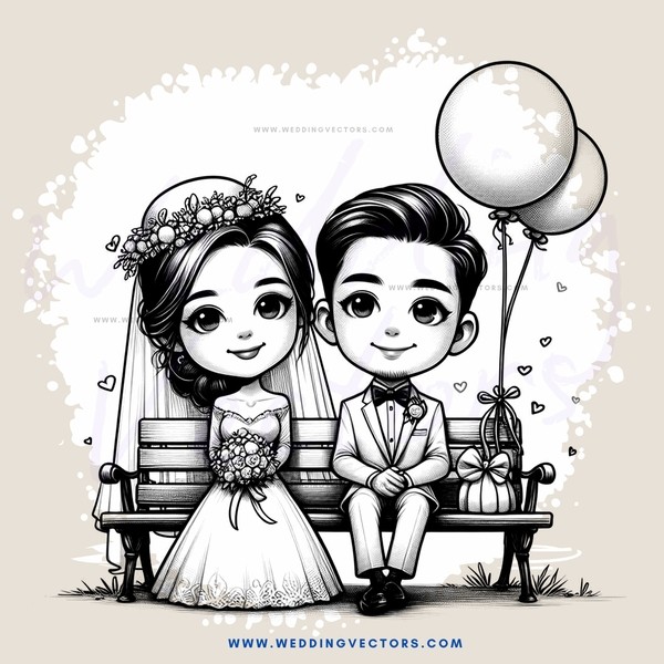 couple sitting on bench with balloons and flowers