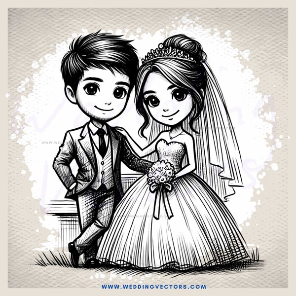 cartoon wedding picture of a man and a woman