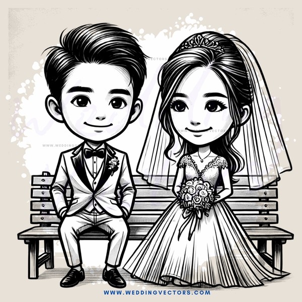 groom and bride on bench