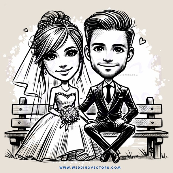 wedding picture with bride and groom on bench