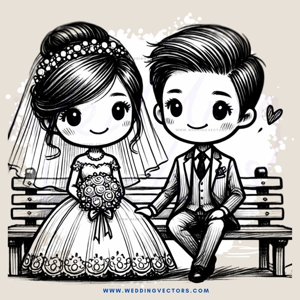 groom and bride on bench