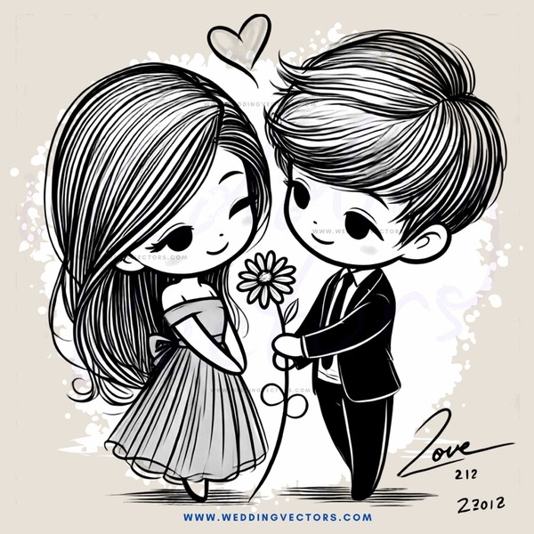 a couple posing with a flower in their hand