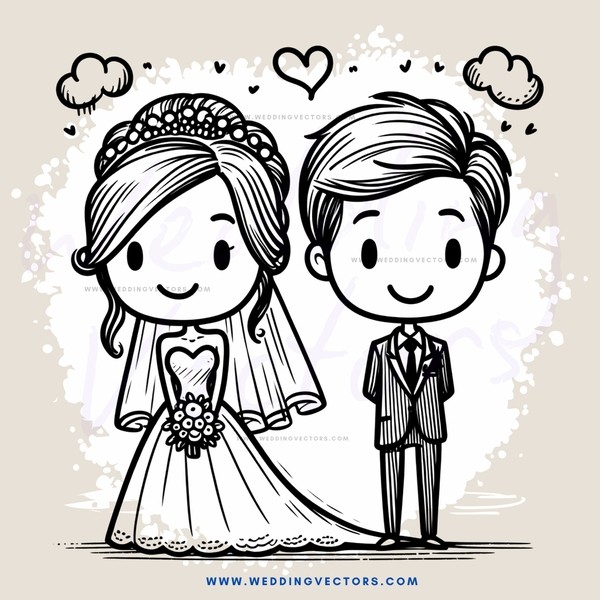 bride and groom portrait with hearts