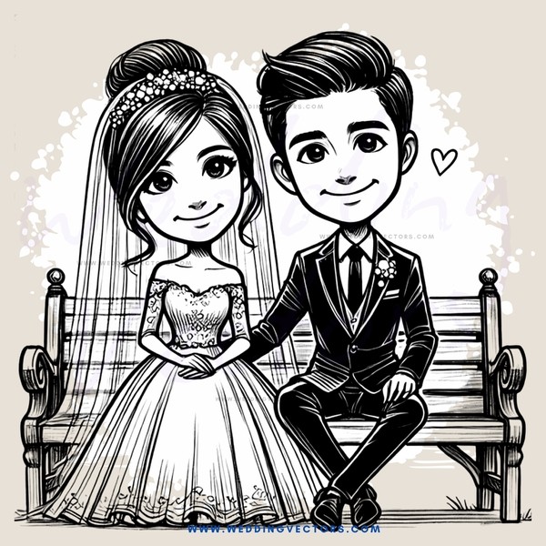 a bride and groom sitting on a bench