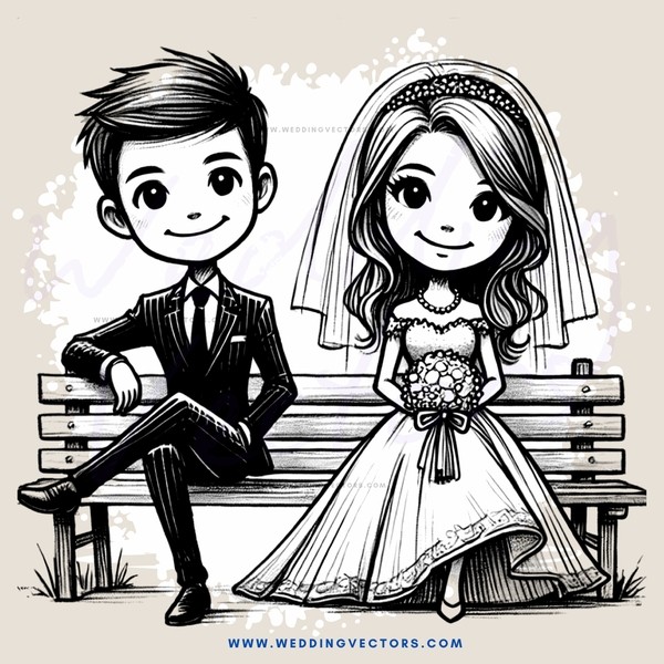 a bride and groom sitting on a bench