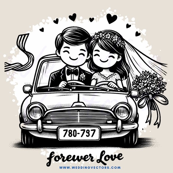forever love car picture - cartoon clip art - png wall decoration, vector, retro fashion photo set