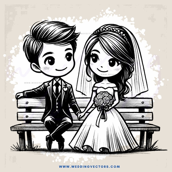 the wedding couple sitting together on a bench