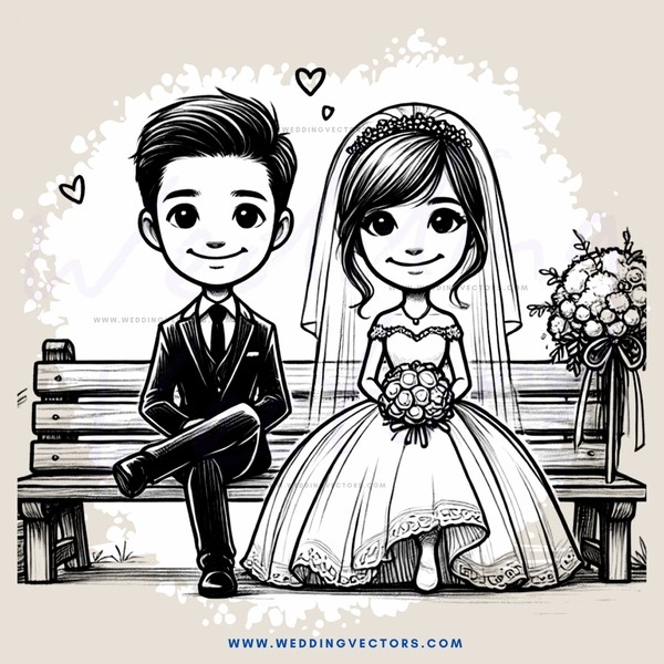a bride and groom sitting on a bench