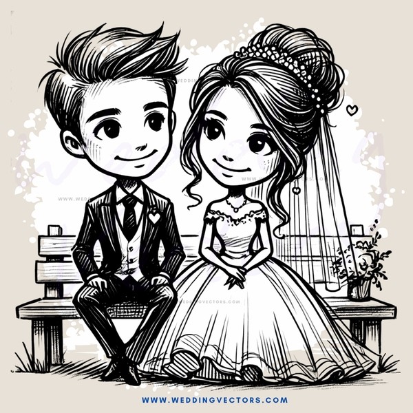 wedding couple sitting on bench