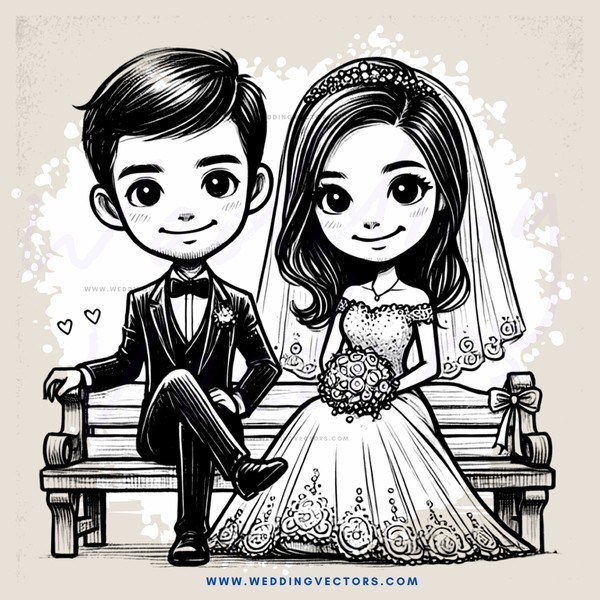 a bride and groom on a bench