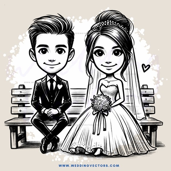 groom and bride sitting on bench posing for picture