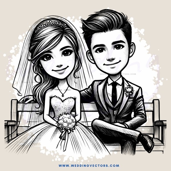 a bride and groom on a bench