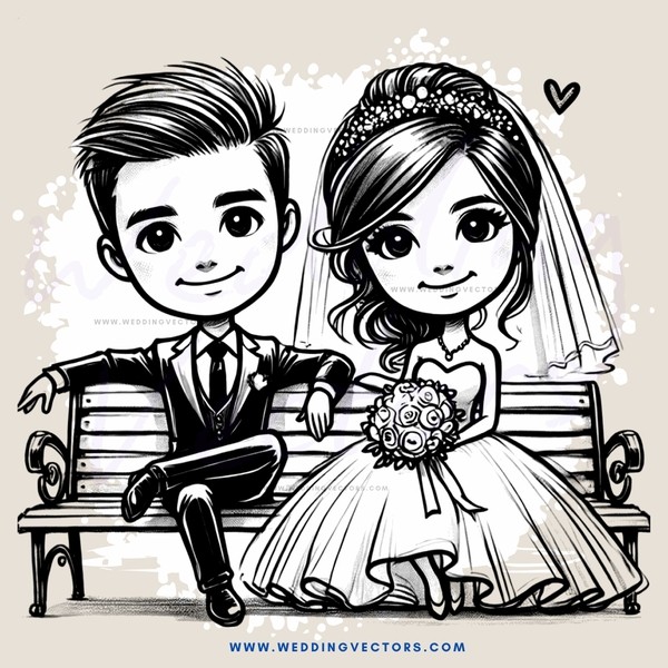 groom and bride on a bench