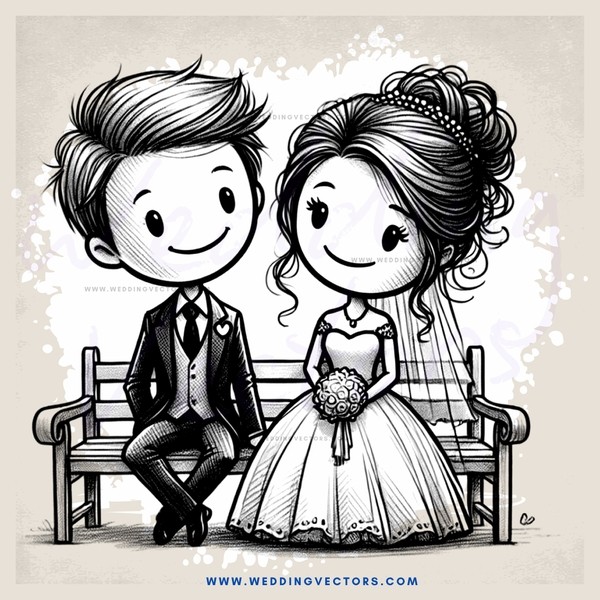 bride and groom sitting on a bench