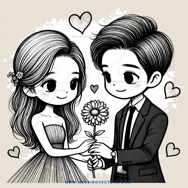 girl and boy holding flower