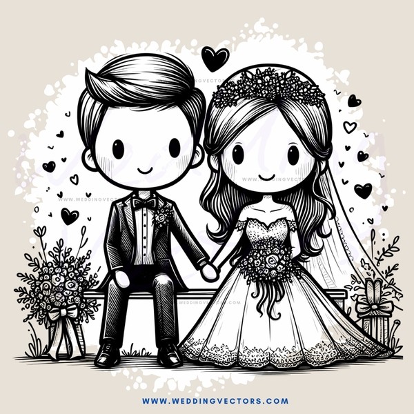 wedding picture with flowers and bride & groom