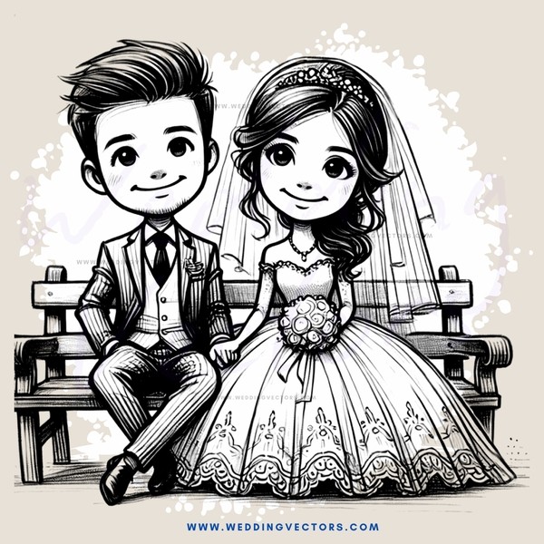a bride and groom on a bench