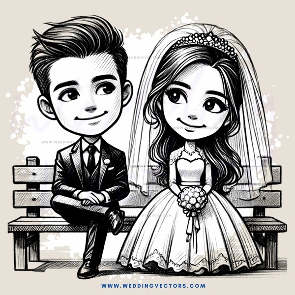 couple sitting on bench in wedding gown and suit