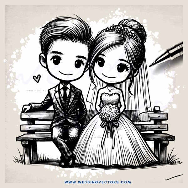wedding bride and groom on bench