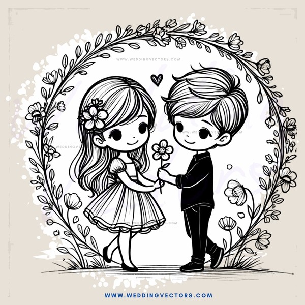 boy and girl sharing flower