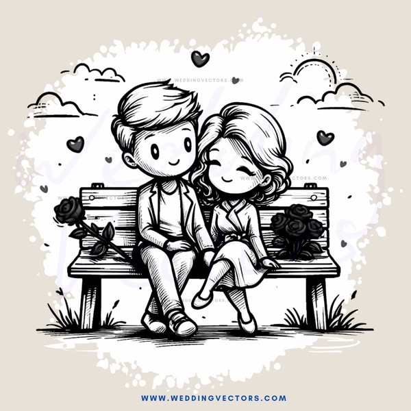 a couple sitting on a bench with roses