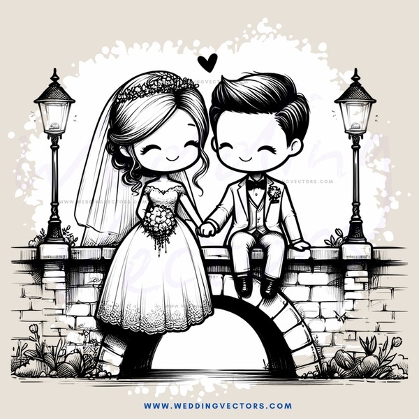a bride and groom on a brick wall