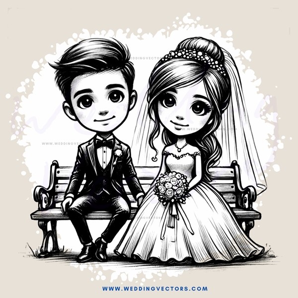 a wedding portrait sketched in black and white