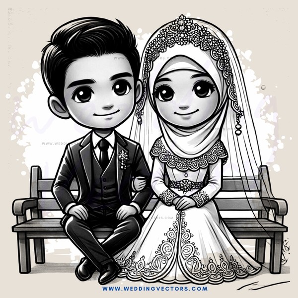 a bride and groom sitting on a bench