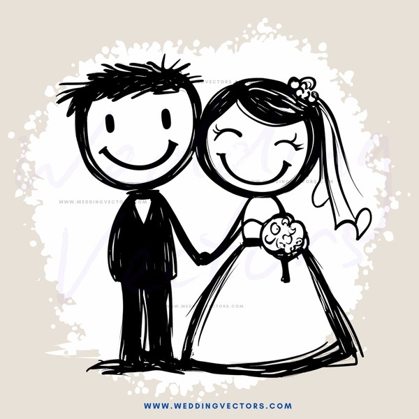 a happy couple in wedding attire