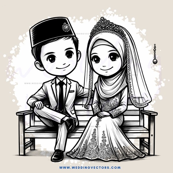 bride and groom sitting on bench