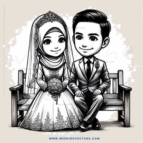 the bride and groom on a bench