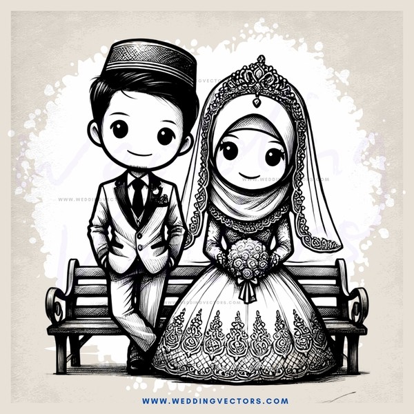 bride and groom sitting on bench
