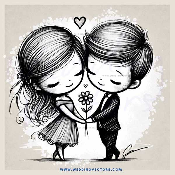 lovers' embrace in black and white